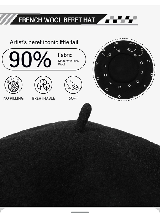 Black Beret with Silver Hoop Accents - Fashion Women\'s Hat main image 4
